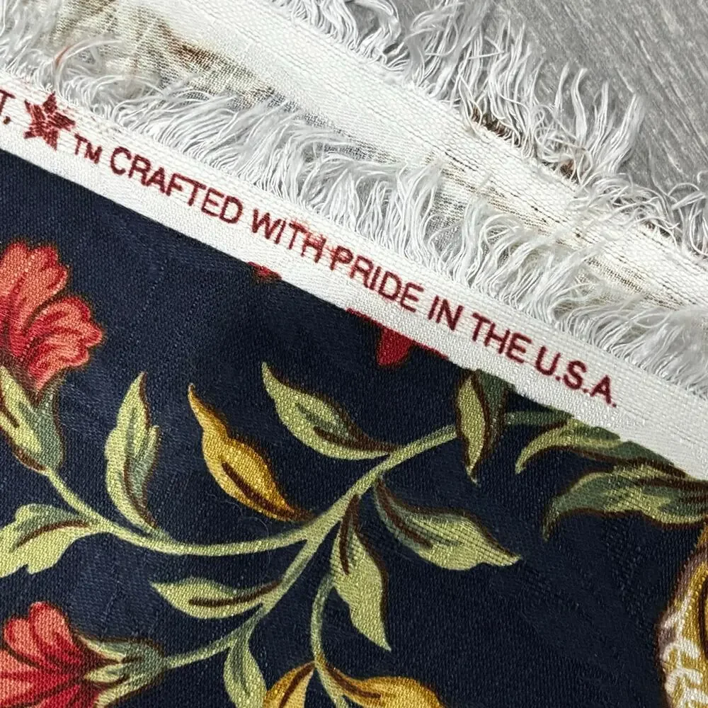 Waverly Screen Print Club House Vine fabric remnant navy floral Made in USA 6yd